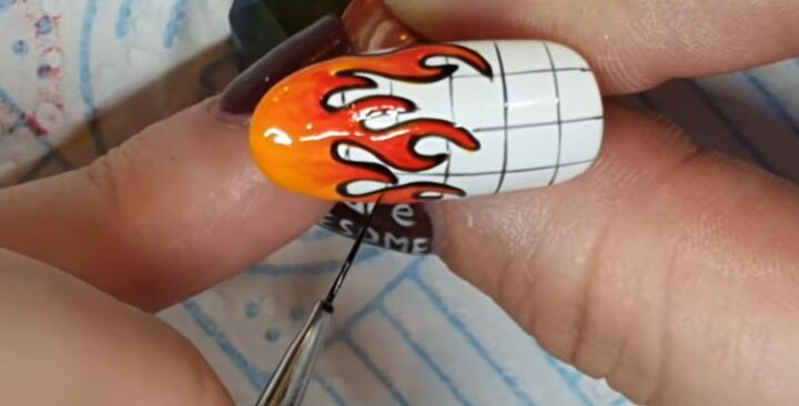 how to diy awesome orange flame nails, Adding lines
