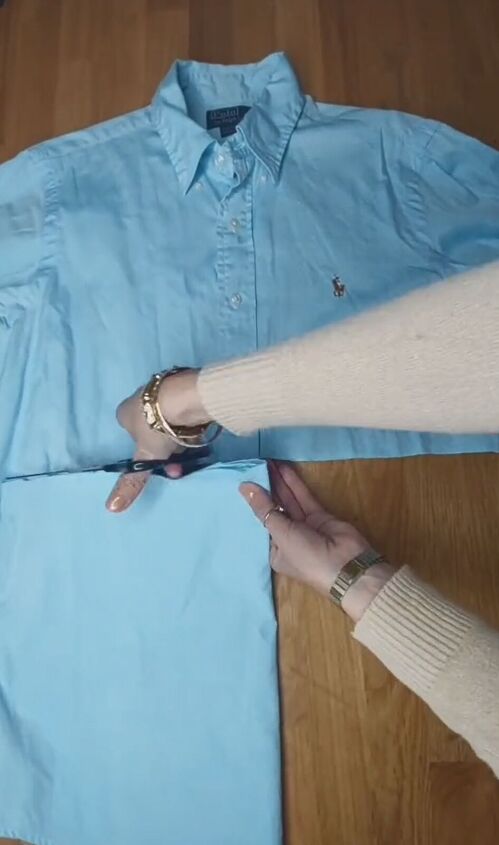 an easy way to salvage a stained blouse, Cutting shirt