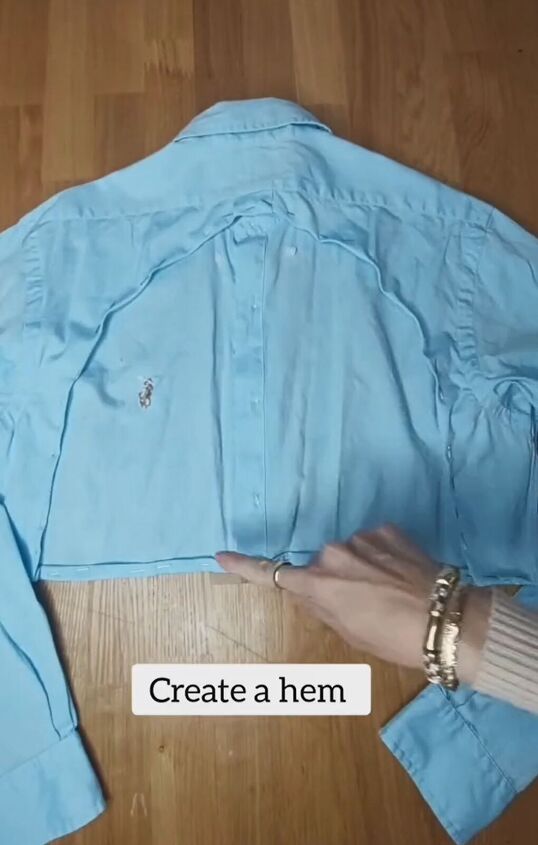 an easy way to salvage a stained blouse, Pinning and hemming