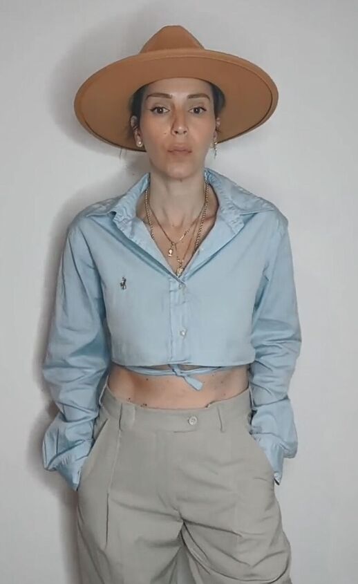 an easy way to salvage a stained blouse, How to wear cropped backless shirt