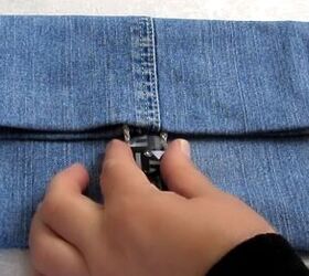 how to diy a small denim purse from old jeans, Adding button
