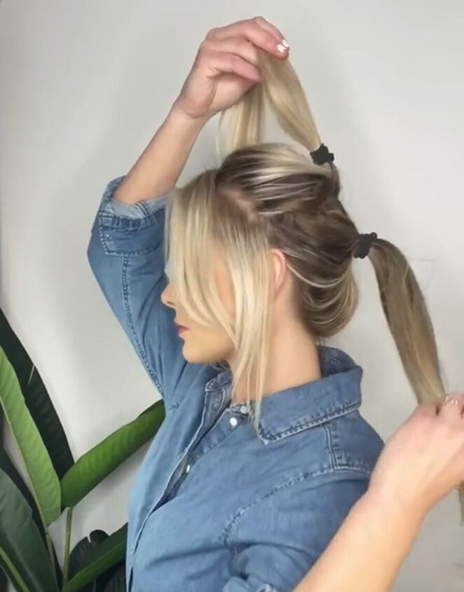 lift and lengthen your ponytail, Making two ponytails