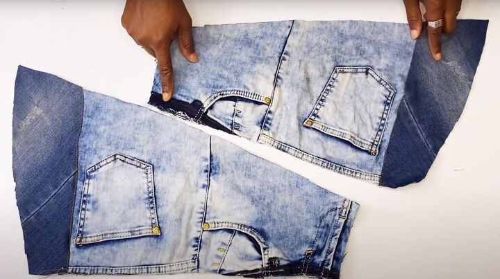 how to diy a cute denim patch mini skirt from jeans, Assembling pieces
