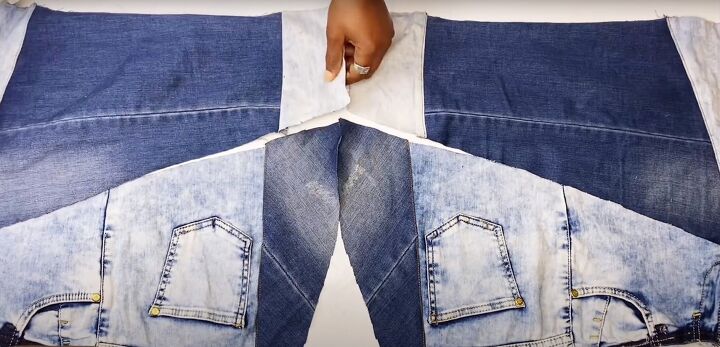 how to diy a cute denim patch mini skirt from jeans, Assembling pieces