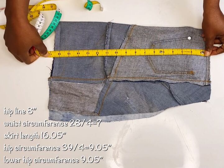 how to diy a cute denim patch mini skirt from jeans, Adjusting