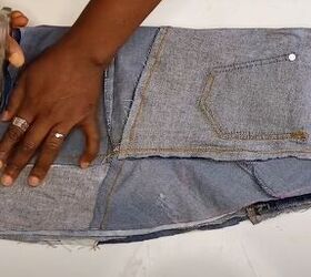 how to diy a cute denim patch mini skirt from jeans, Adjusting