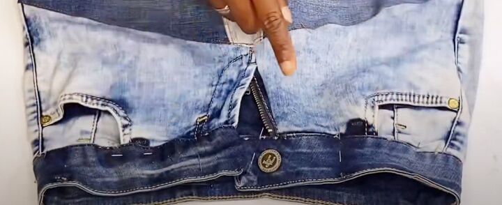 how to diy a cute denim patch mini skirt from jeans, Attaching waistband