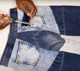how to diy a cute denim patch mini skirt from jeans, Finishing