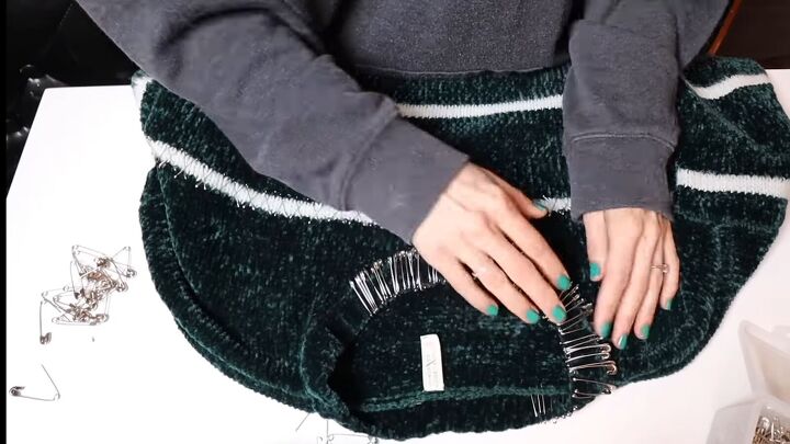 alexander wang dupe how to diy a cute safety pin sweater, Adding safety pins to sweater