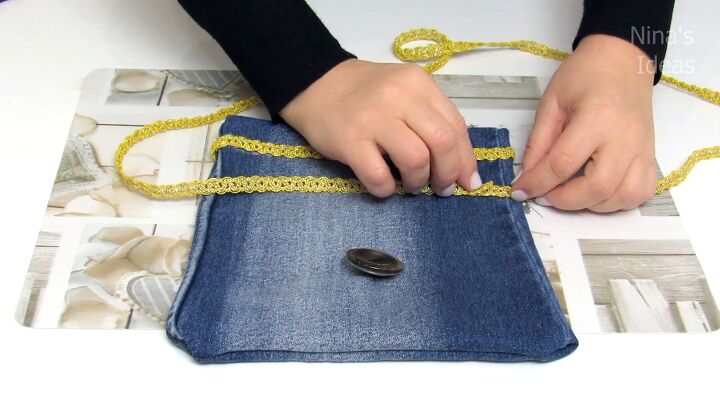 how to diy a cute denim clutch, Creating and attaching strap