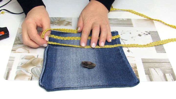 how to diy a cute denim clutch, Creating and attaching strap
