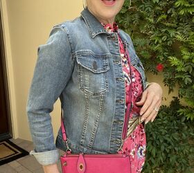 really cute spring tops for women, Here is the third of the cute spring tops for women It is a pink floral sleeveless top worn with a medium wash blue denim jacket and white pants I added a gold woven belt and a pink cross body bag My earrings are gold hoops