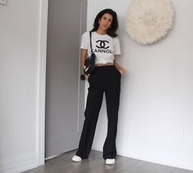 how to shop your closet 19 ways to style black pants, Not so basic style
