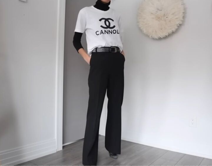 how to shop your closet 19 ways to style black pants, Black and white contrast