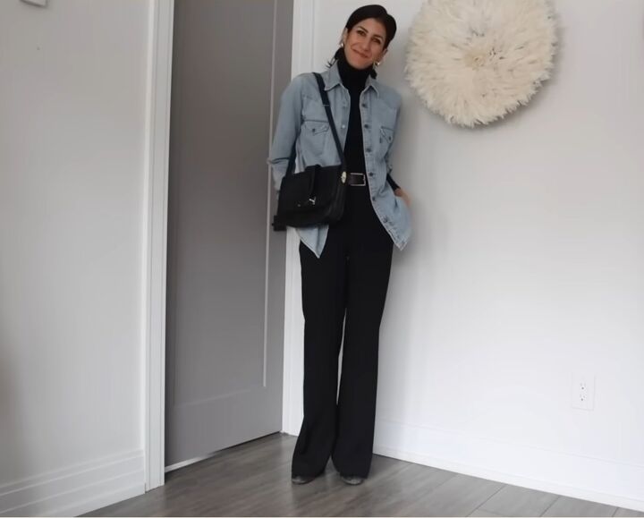 how to shop your closet 19 ways to style black pants, Denim column style