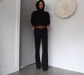 how to shop your closet 19 ways to style black pants, Tan focal point