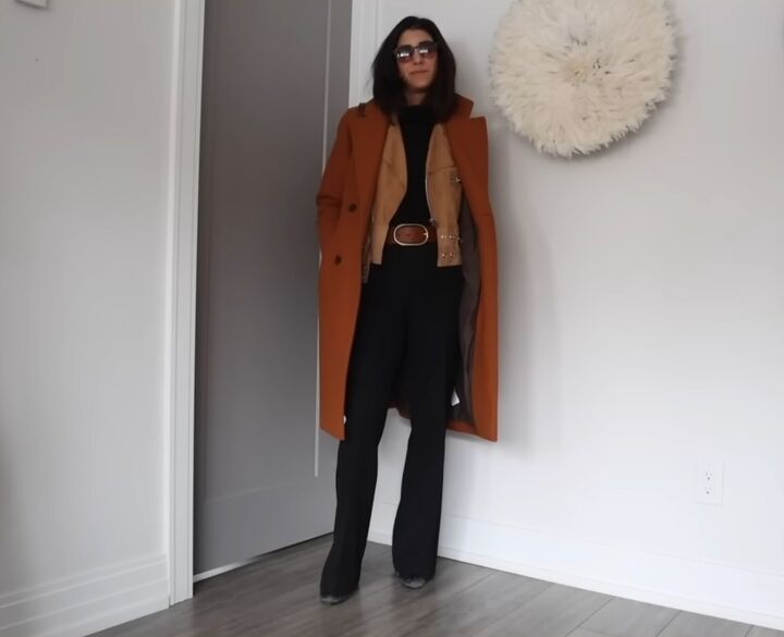 how to shop your closet 19 ways to style black pants, Tan layers