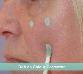 skin unifying makeup tutorial for women over 50, Applying color corrector