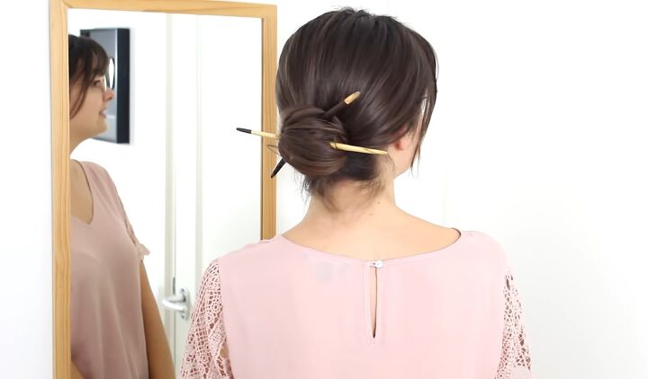 how to use hair sticks step by step 4 cute hairstyle ideas, Nautilus bun