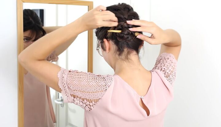 how to use hair sticks step by step 4 cute hairstyle ideas, French braid bun