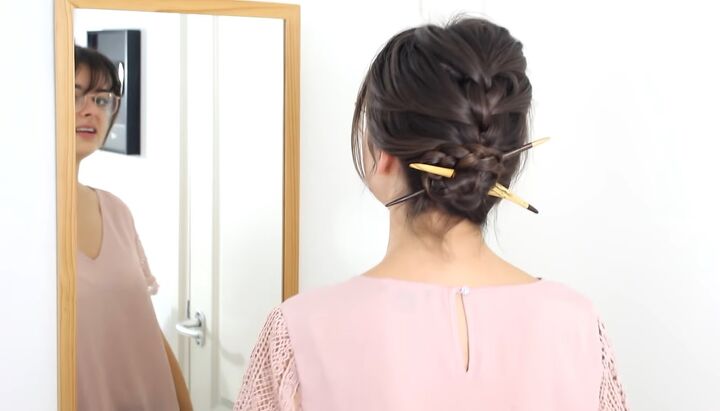 how to use hair sticks step by step 4 cute hairstyle ideas, French braid bun