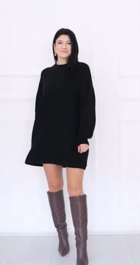 9 cute ways to style a black sweater dress, Simple chic