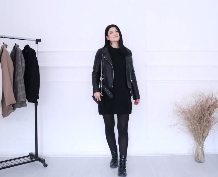 9 cute ways to style a black sweater dress, Biker vibes