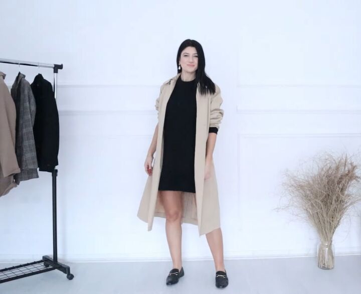 9 cute ways to style a black sweater dress, Casual trench