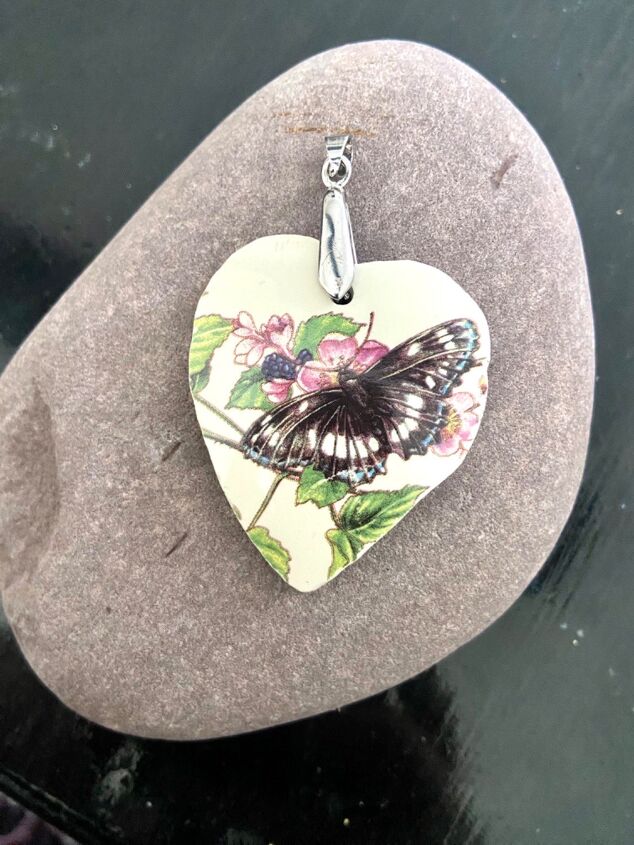 how to turn your old vintage pottery into beautiful jewellery, Butterfly pendant