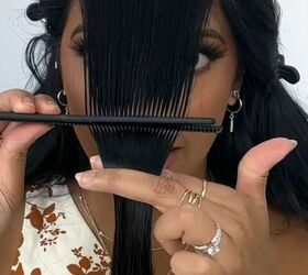 how to cut long curtain bangs the easy way, Comb in hair