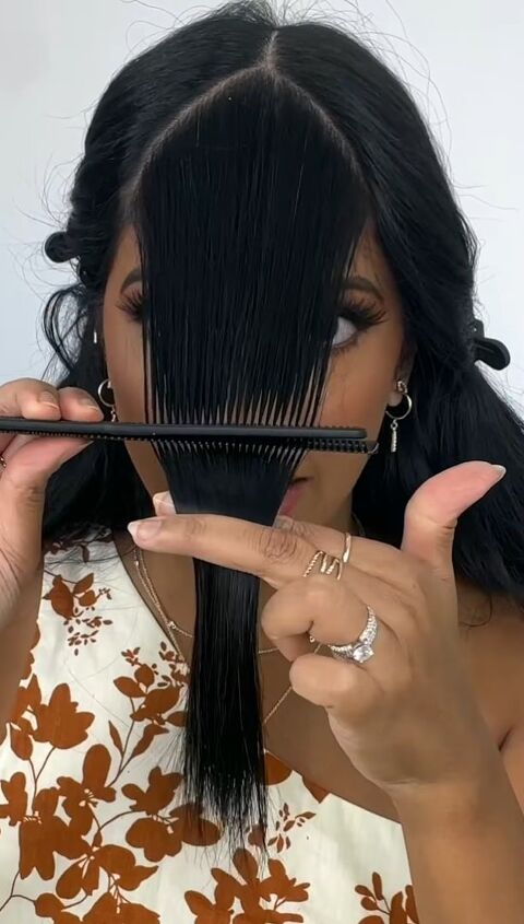 how to cut long curtain bangs the easy way, Comb in hair