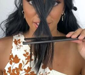 how to cut long curtain bangs the easy way, Twisting hair