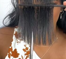 how to cut long curtain bangs the easy way, Trimming hair
