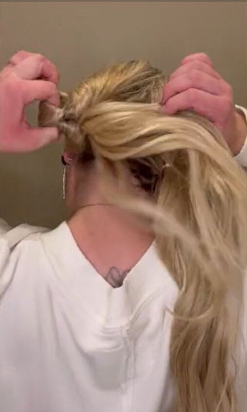 easy up do to pick up all your long hair, Putting hair through hole