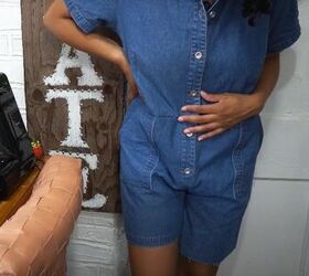 free people dupe how to diy a cute romper, Trying romper on