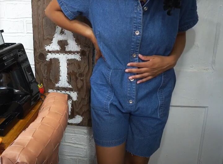 free people dupe how to diy a cute romper, Trying romper on