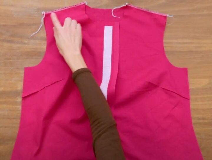 how to diy a cute high collar ruffle blouse, Sewing the shoulder seams