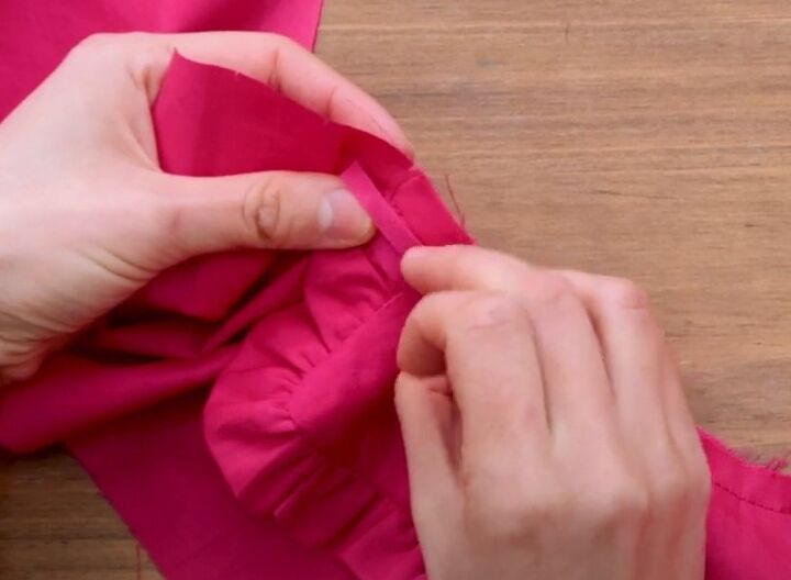how to diy a cute high collar ruffle blouse, Adding the bias tape