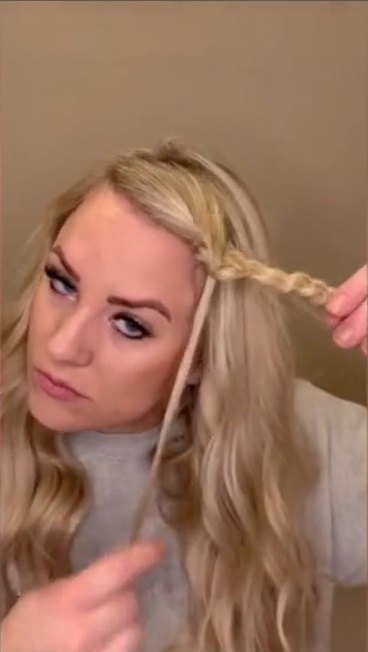 the easiest way to fake a waterfall braid, Bringing hair through braid