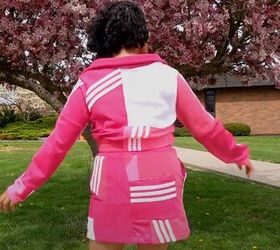 how to diy a cute adidas dupe jacket and skirt set, DIY jacket and skirt set