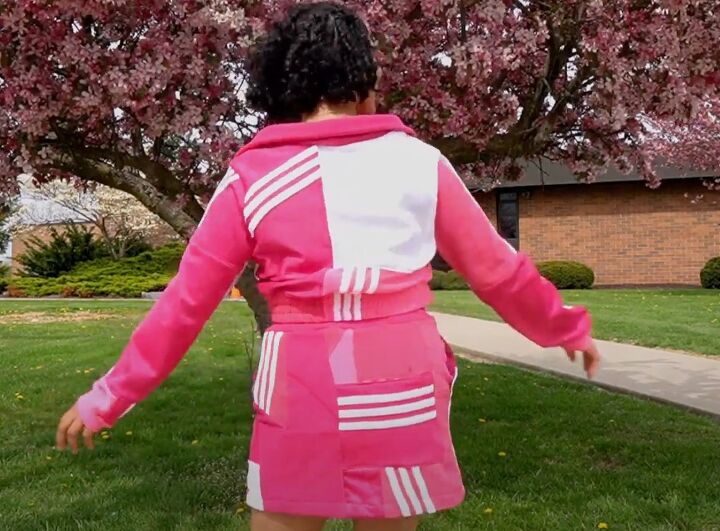 how to diy a cute adidas dupe jacket and skirt set, DIY jacket and skirt set