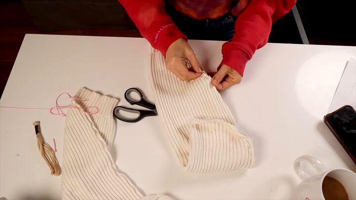 how to diy super cute prada dupe leg warmers, Tightening stitch