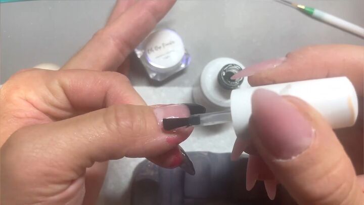 easy chrome french tip nails tutorial, Applying top coat