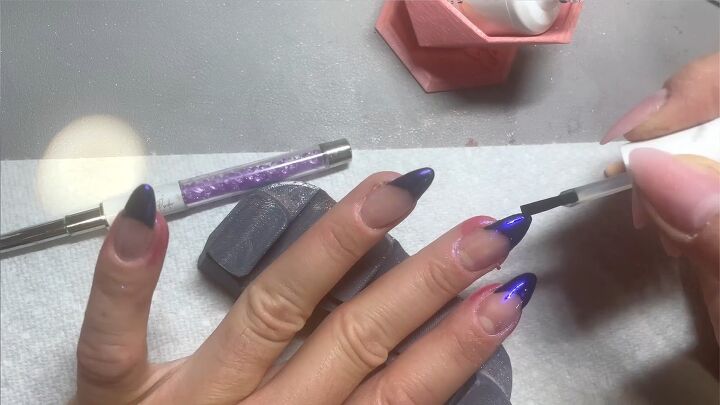 easy chrome french tip nails tutorial, Applying gel base
