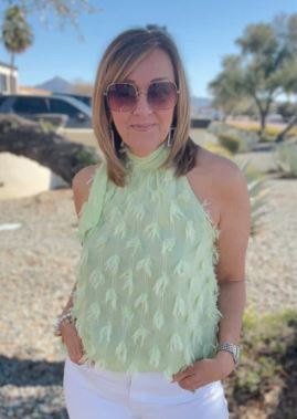 multiple ways to style a lime green vest
