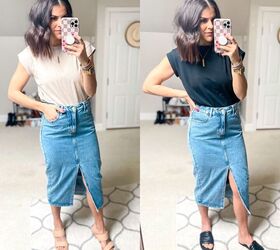 7 ways to style a midi denim skirt