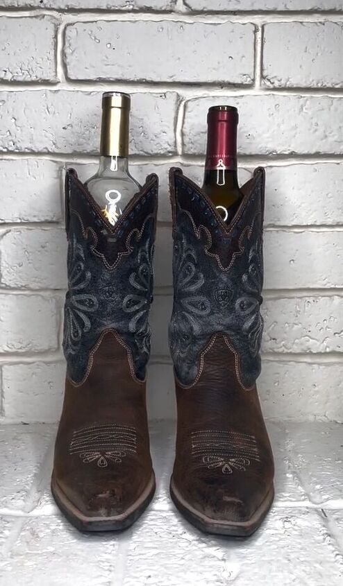 don t toss your old wine bottles before seeing this, Wine bottle in boots