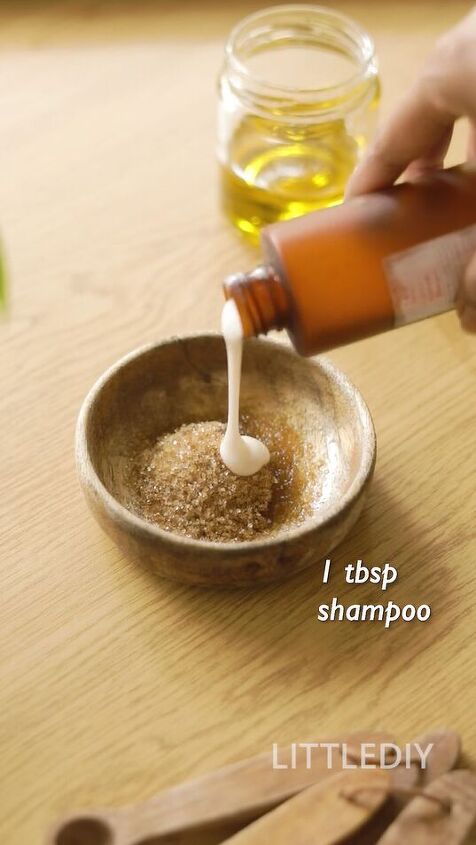 how to diy an easy sugar scalp scrub for healthy hair, Adding shampoo
