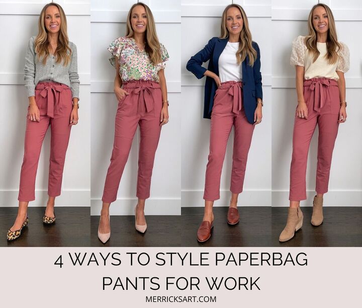 how to wear paper bag pants for work, paperbag pants for work