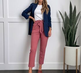 how to wear paper bag pants for work, paperbag pants blazer